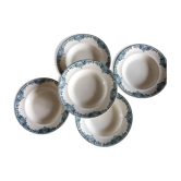 Assiettes creuses anciennes X5 en terre de fer modèle "Tunis" de la manufacture française de Longwy