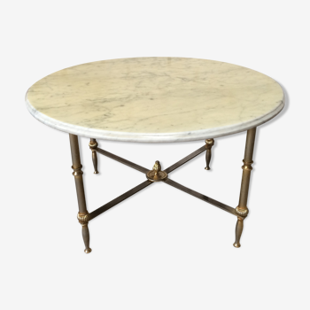 Table basse ronde marbre et  laiton