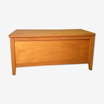 Banc coffre à jouets vintage en bois blond – années 60/70