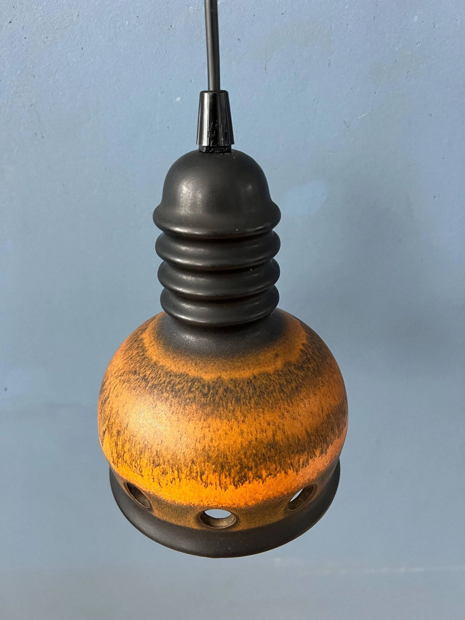 Brown ceramic pendant light Mid-Century, West Germany