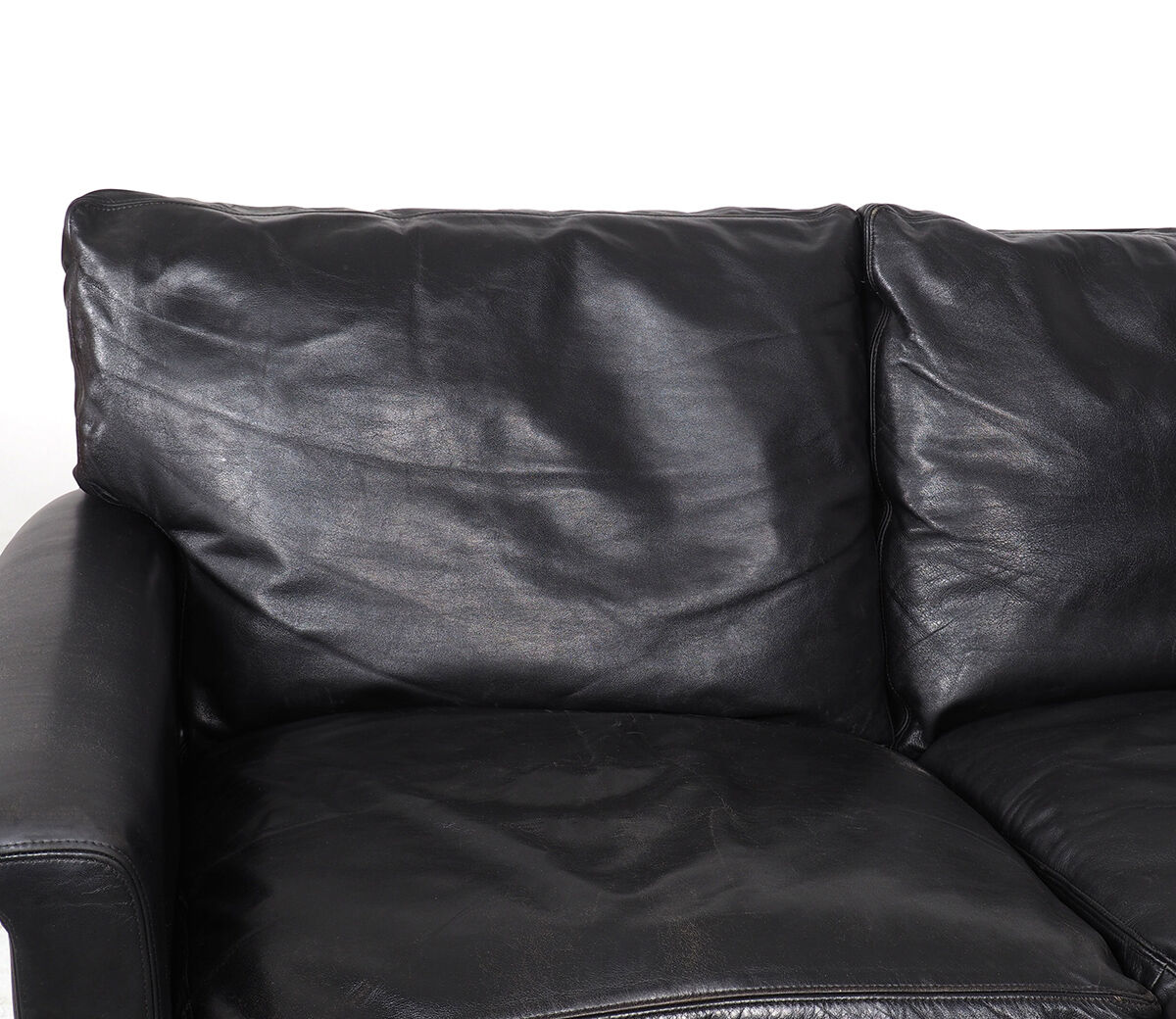 Danish design black leather and teak 3 seater sofa, 1960s