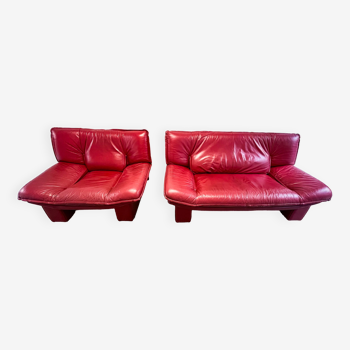 Nicoletti Salotti Designer Italien - Ensemble fauteuil et canapé 2 places en cuir rouge