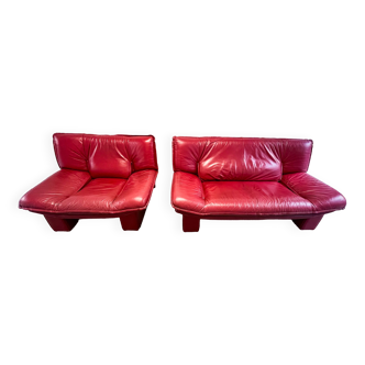 Nicoletti Salotti Italian Designer - Armchair and sofa set 2 places in red leather