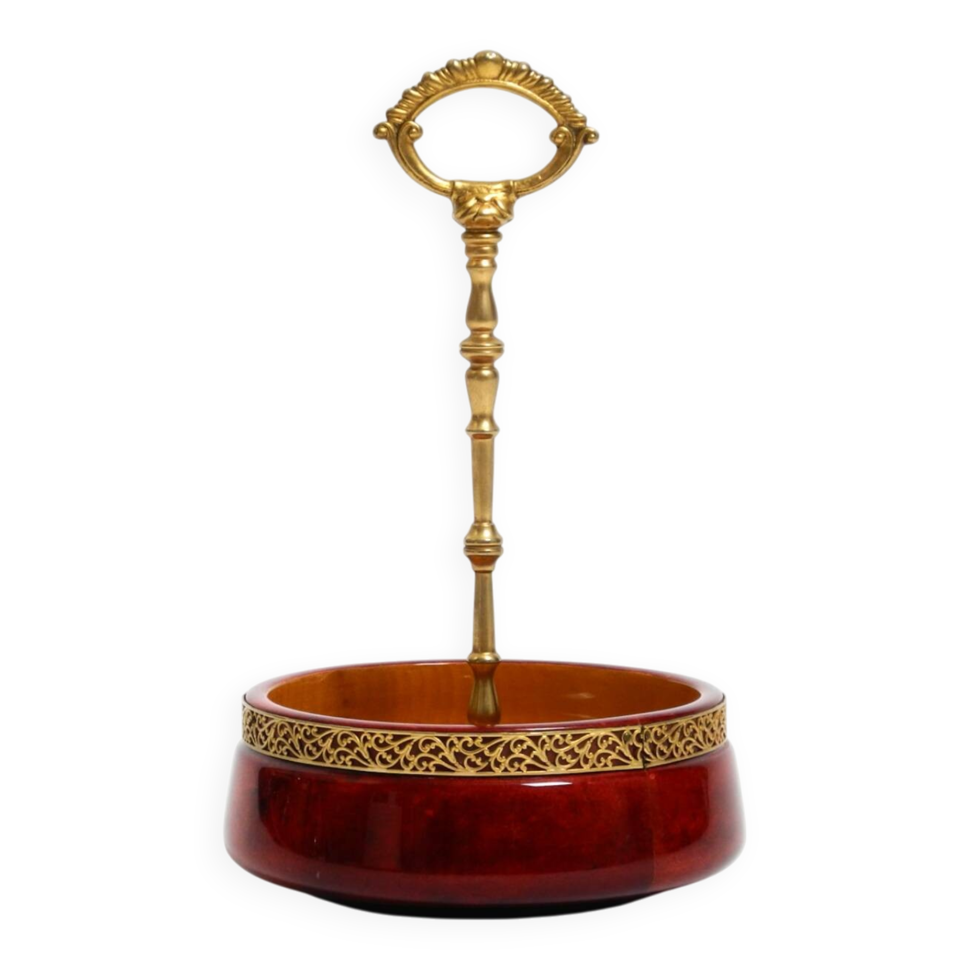 Beautiful 1960s nut bowl by Aldo Tura made of red goatskin and brass