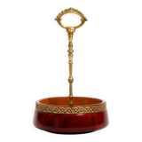 Beautiful 1960s nut bowl by Aldo Tura made of red goatskin and brass