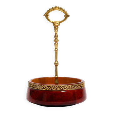 Beautiful 1960s nut bowl by Aldo Tura made of red goatskin and brass