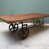 Industrial coffee table on cast iron base