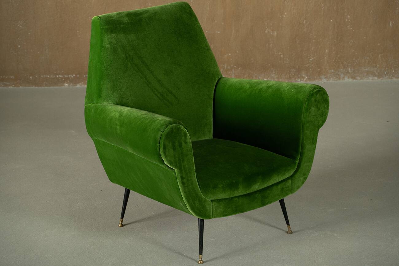Fauteuils en velours vert par Gigi Radice, Italie, années 1950.