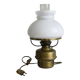 Vintage brass lamp with white opaline glass shade.