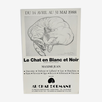 Affiche originale exposition Le chat en Blanc et Noir Paris 1988