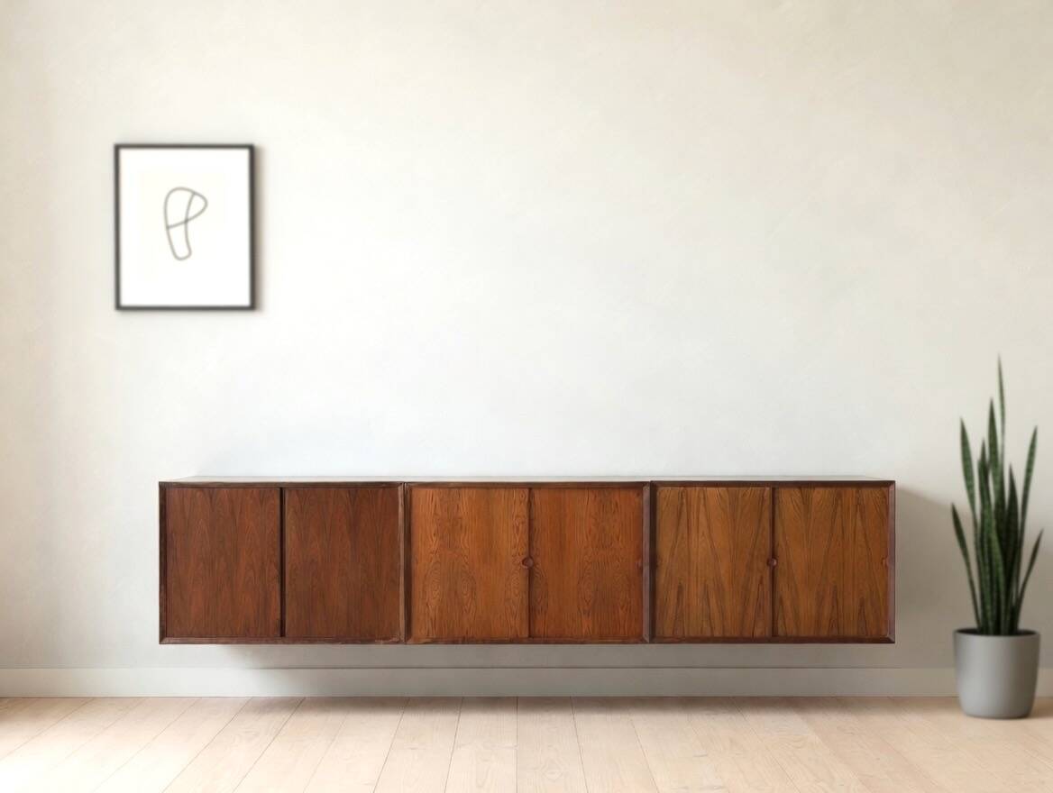 Poul Cadovius Floating Wall Mounted Rosewood Sideboard By CADO, 1960s.