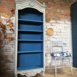 Old bookcase gray & blue wood mouldings