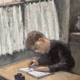 Oil painting of an interior scene 1940, portrait of children signed