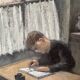 Oil painting of an interior scene 1940, portrait of children signed