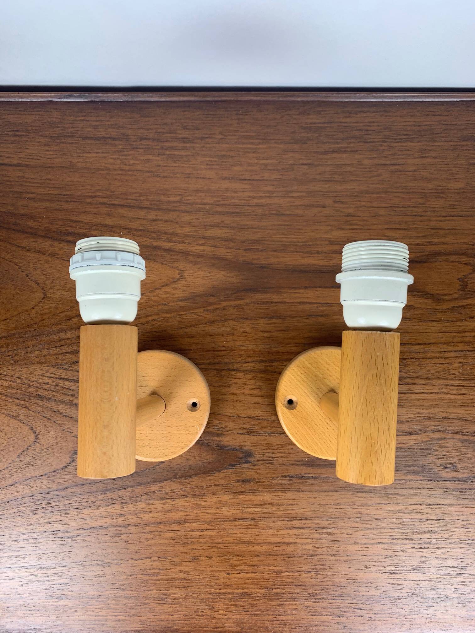 Scandinavian wooden wall light duo, beech, minimalist 1980