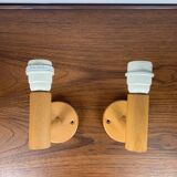 Scandinavian wooden wall light duo, beech, minimalist 1980