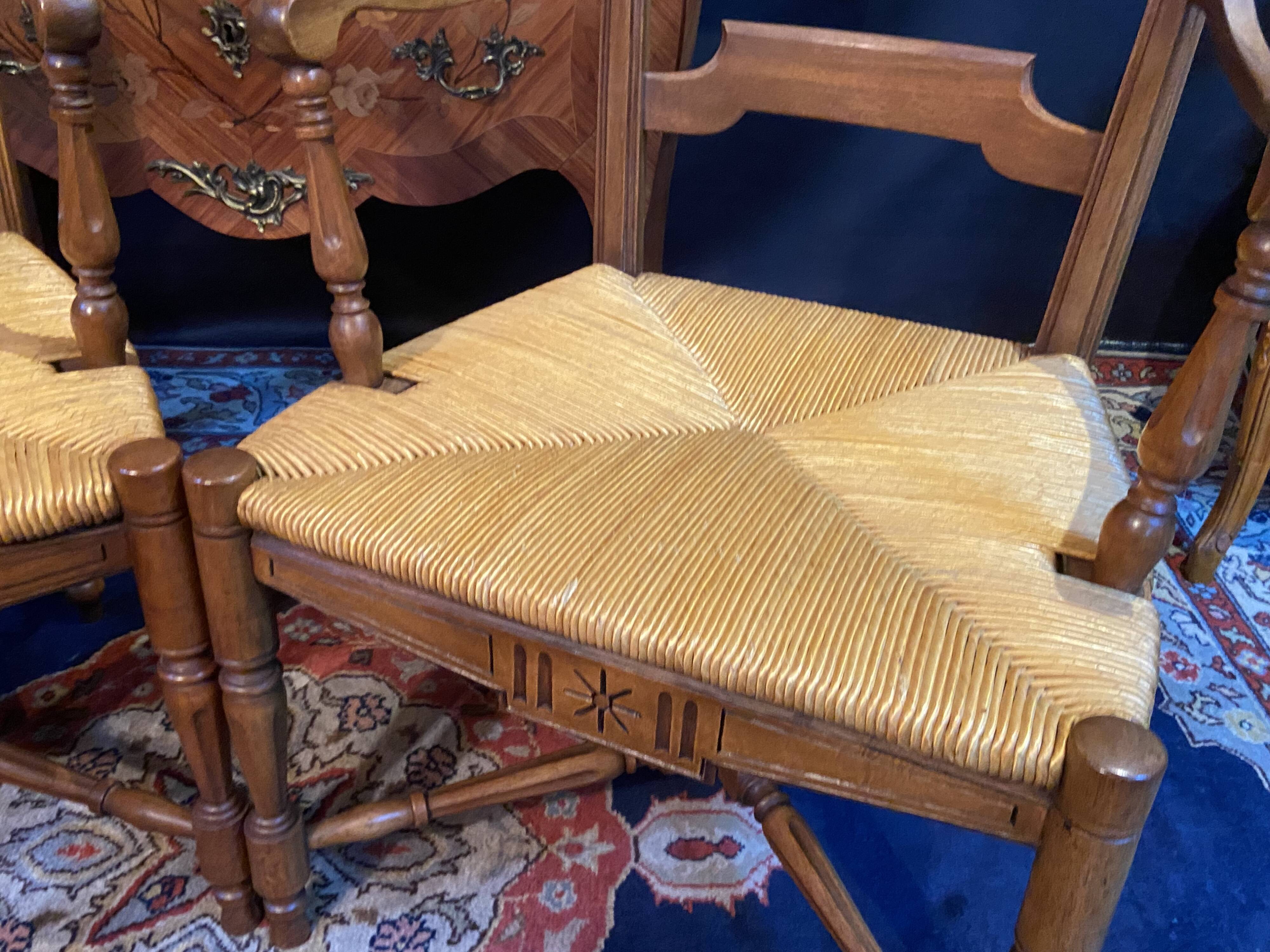 Pair of solid walnut armchairs in Provençal style