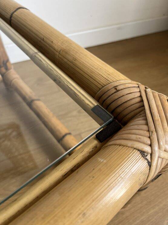 Bamboo rattan and glass coffee table