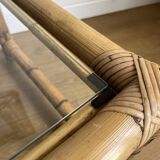 Table basse en bambou rotin et verre