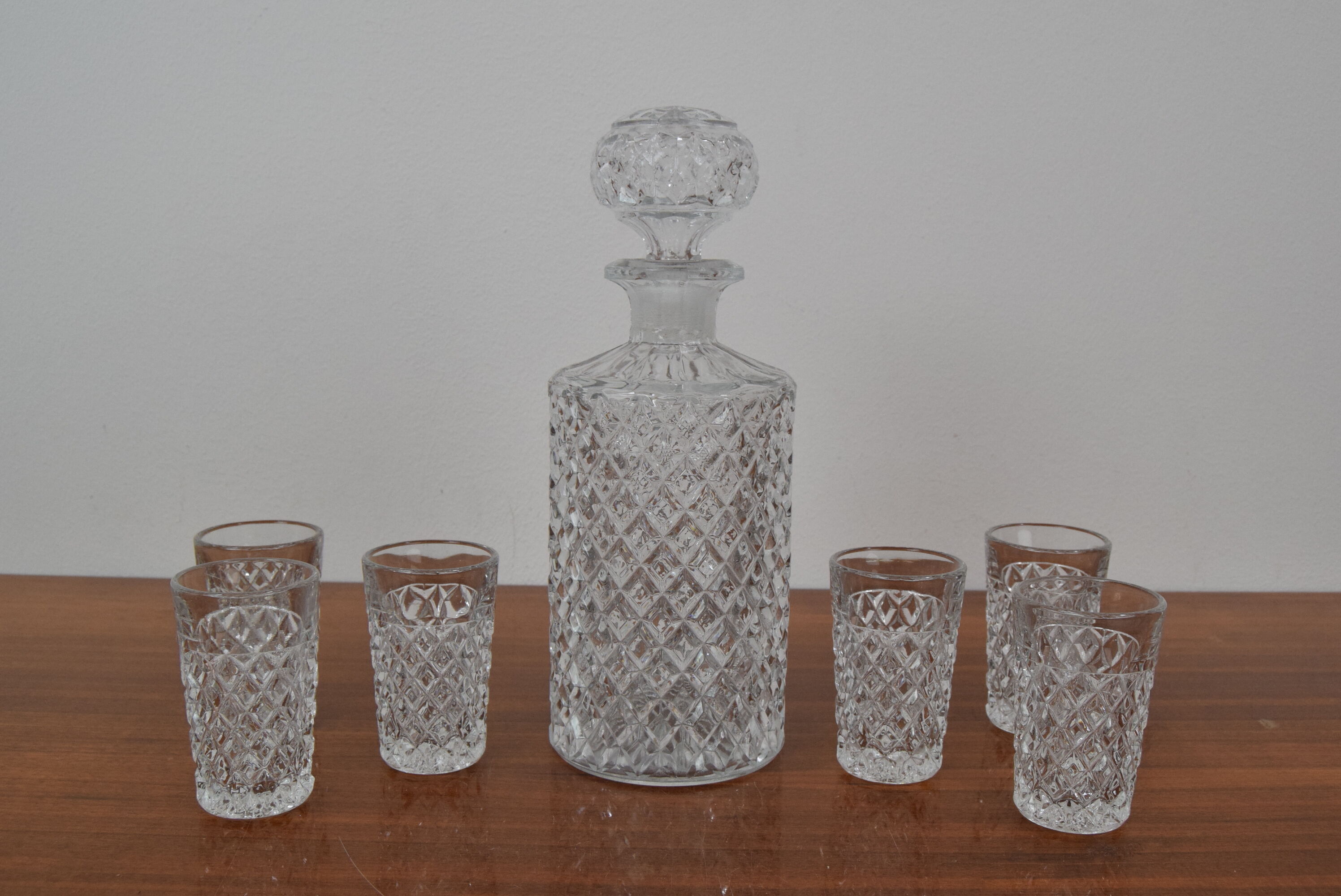 Mid-Century Set of six Glass and Carafe, Bohemia Crystal, 1950´s