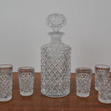 Mid-Century Set of six Glass and Carafe, Bohemia Crystal, 1950´s