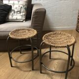 Pair of metal and rope stools