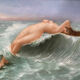Tableau HSCeramics "Naked on the Wave" signed M. Damon 1918 + frame