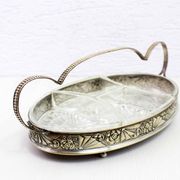 Art Deco silver metal tray with 4 ramekins