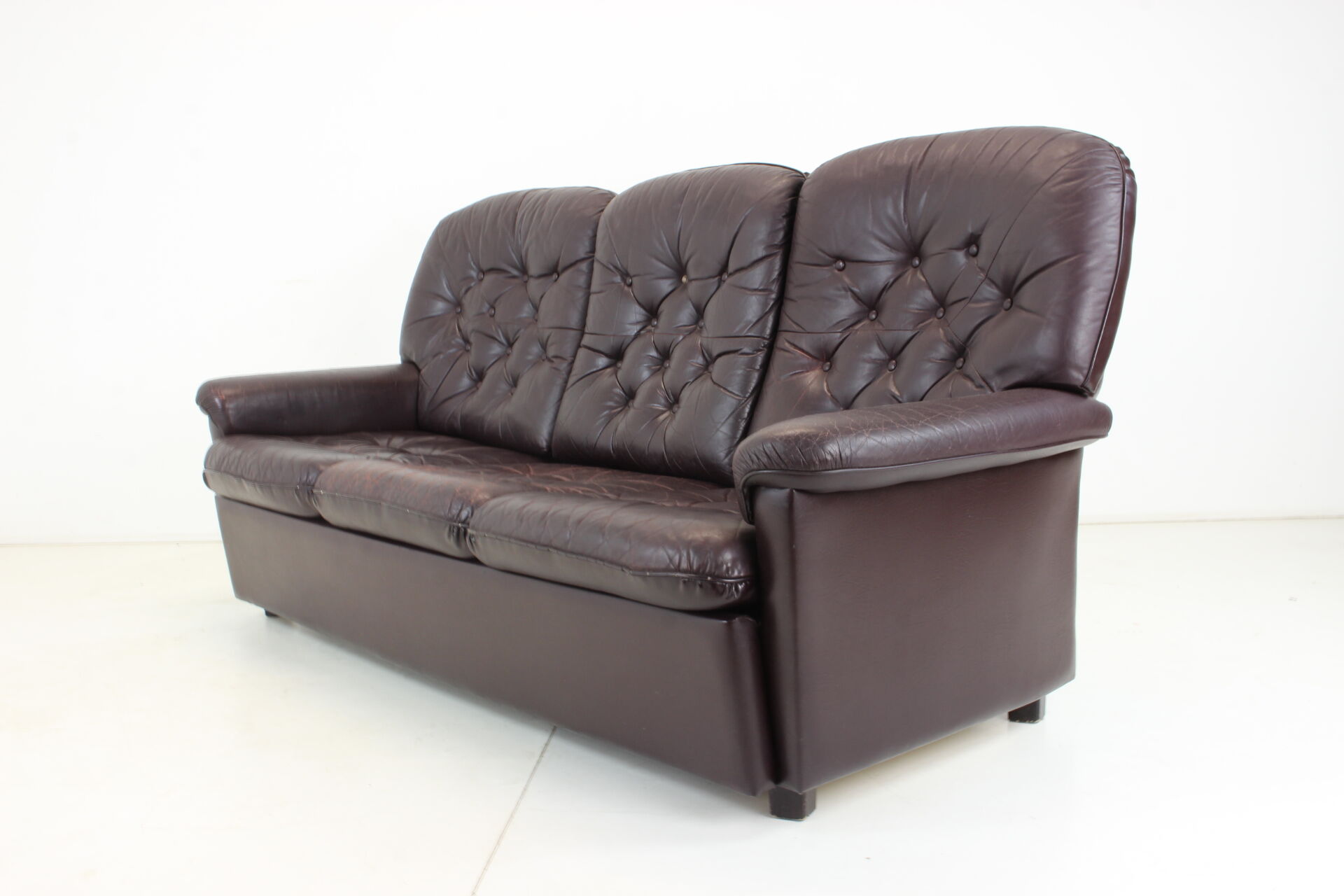 1970s Three-Seat Leather Sofa/ Bed, Czechoslovakia