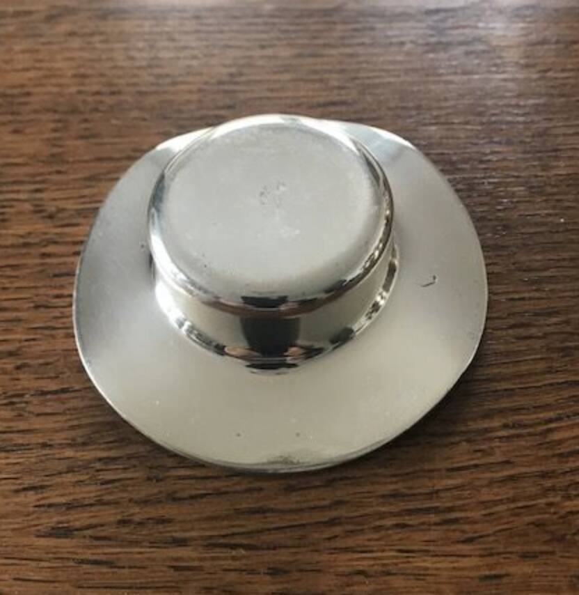 Pair of round candlesticks in silver metal, Danish design