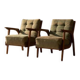 Pair of vintage mid-century lounge armchairs with wooden frames and green upholstery, 68 × 78 × 84 cm