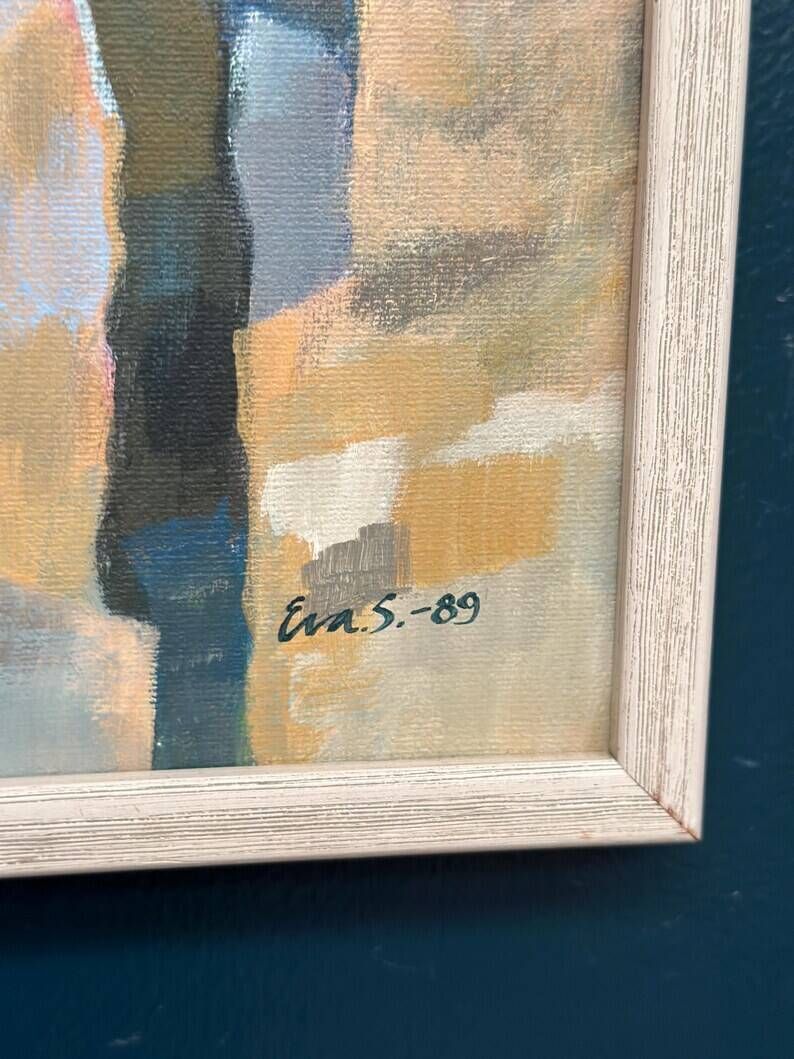 Original Swedish Oil on Canvas – "Landscape" by Eva S. – Signed – Vintage & Framed – 52 × 34 cm (20.5" × 13.4")