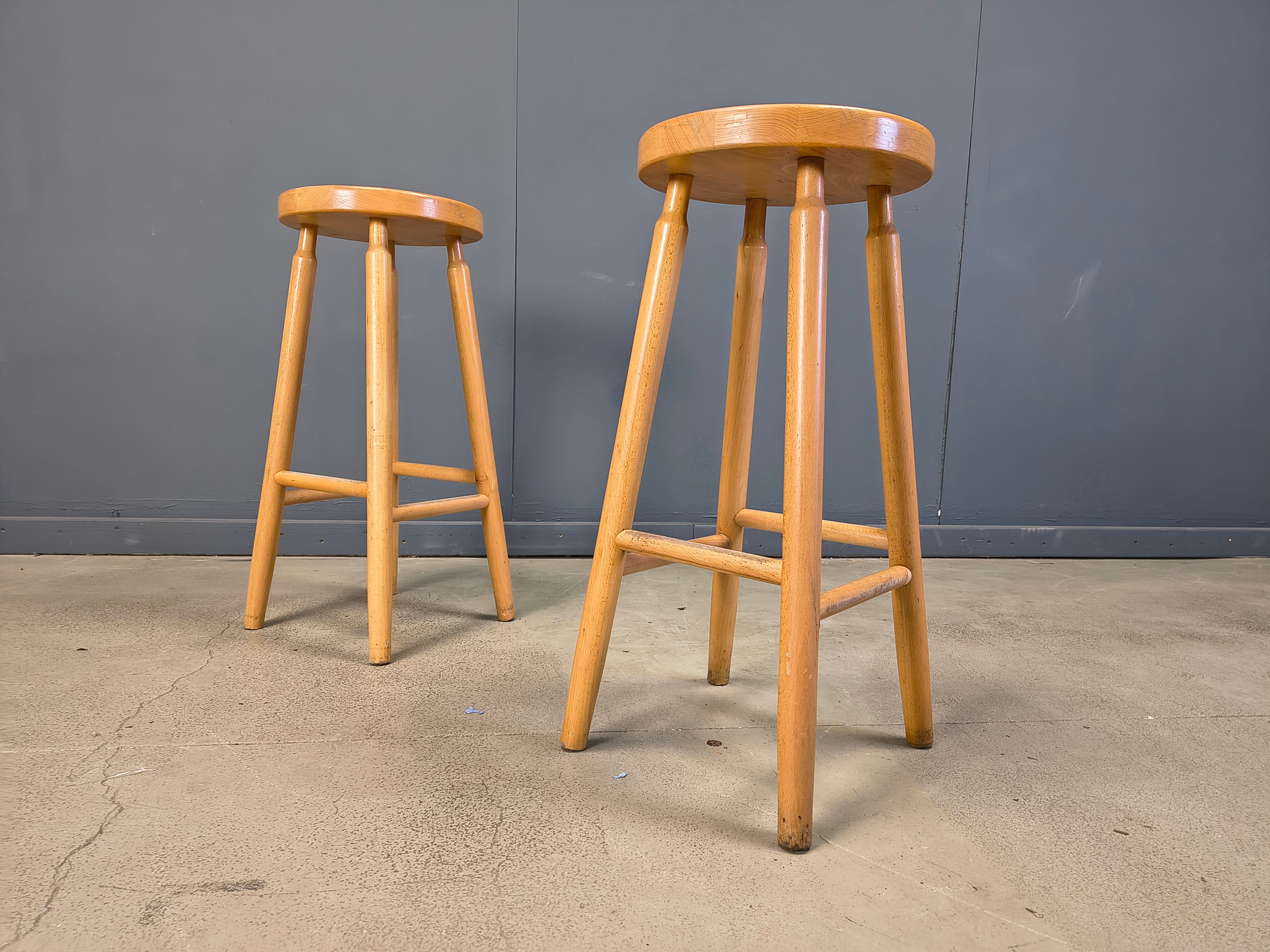 Alpine style chalet stools in wood, set of 11 - 1970s