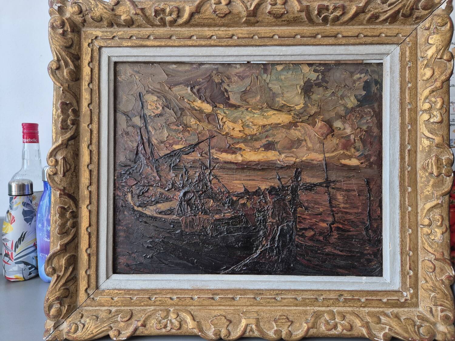 Boat at the dock by L. Bonamici