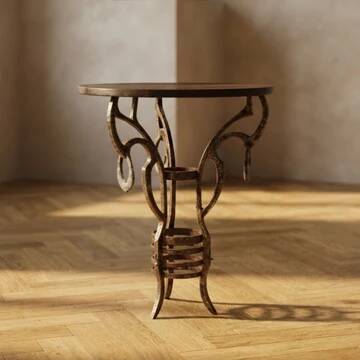 Handmade round side table with wrought iron base, circa 1980s, Czechoslovakia, 67 × 50 cm