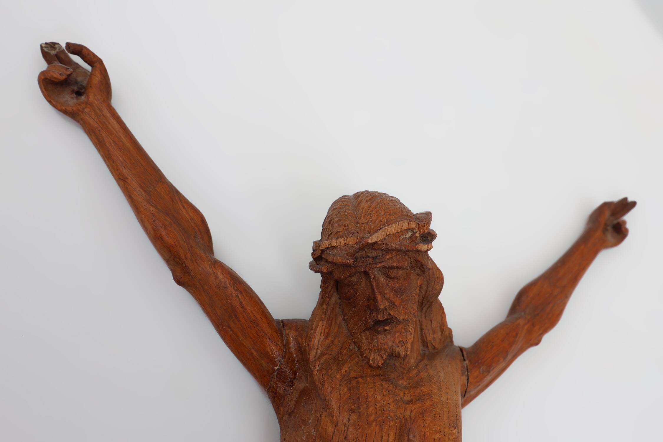 Hand carved oak crucifix or corpus Christi, Belgium ca. 1900