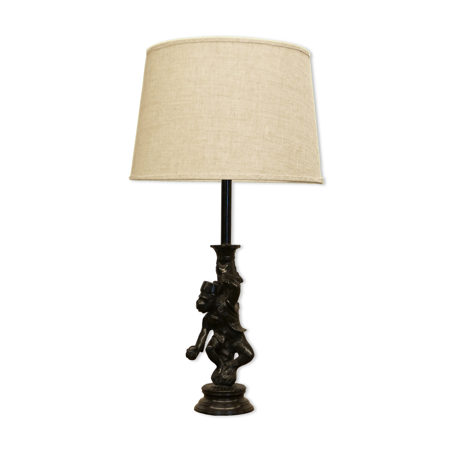 Lamp monkey learned juggler in patinated bronze