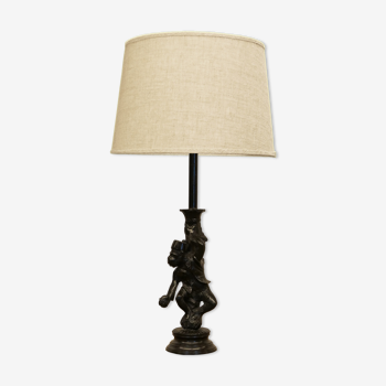 Lampe singe savant jongleur en bronze patiné