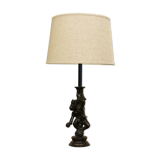 Lamp monkey learned juggler in patinated bronze