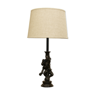 Lamp monkey learned juggler in patinated bronze