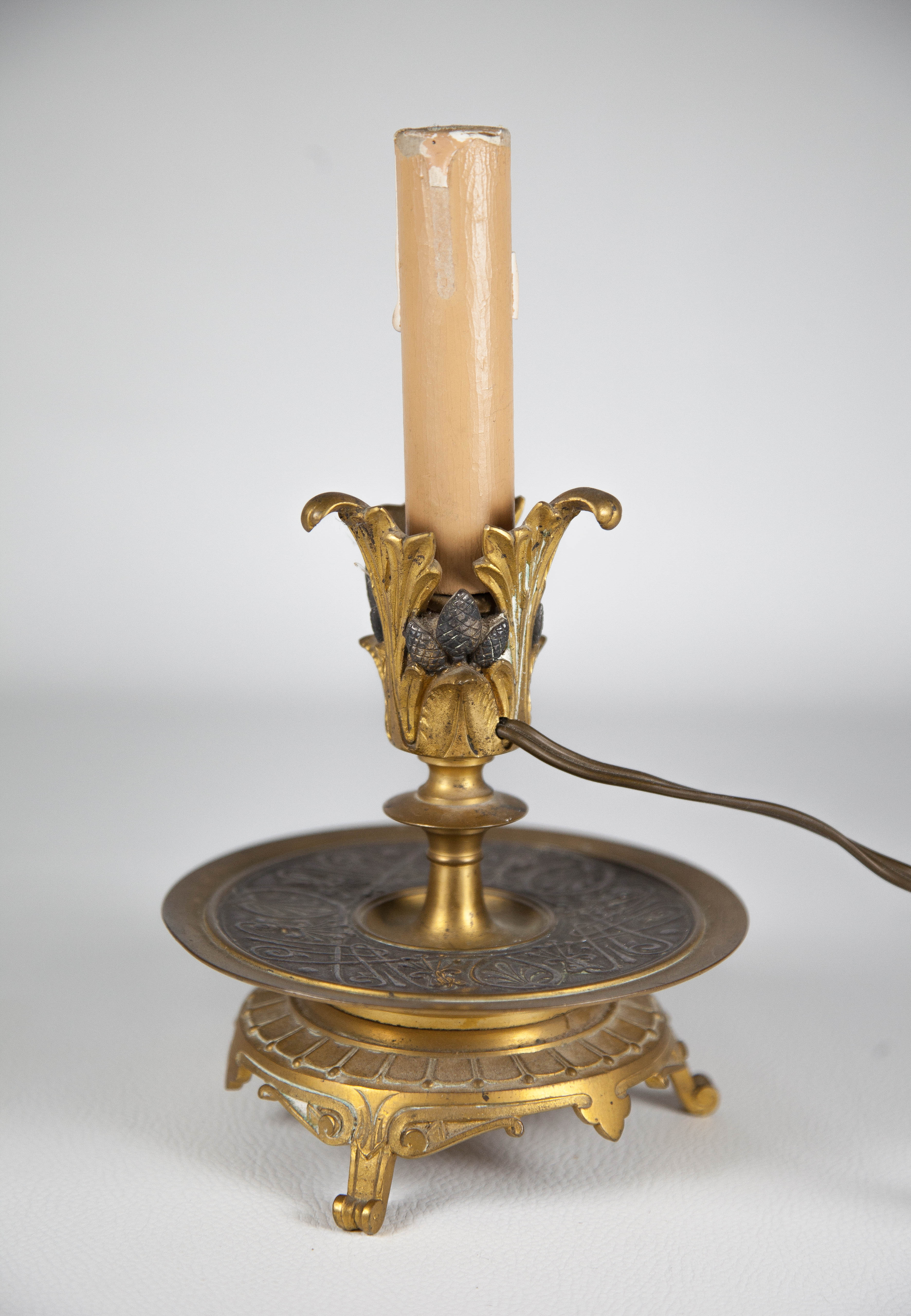 bronze table lamp, electric candle lamp, beautifully chiseled lamp, table lamp, rockery