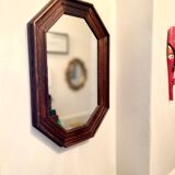 Vintage dark wood octagonal mirror