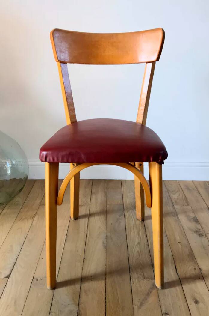 Set of 6 Luterma bistro chairs in blond wood and skaï 50s