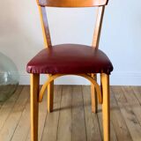 Set of 6 Luterma bistro chairs in blond wood and skaï 50s