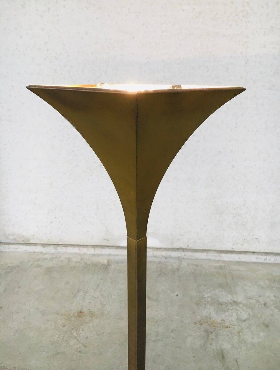 Postmodern Design Brass Fluted Torchiere Floor Lamp by Relco, Italy, 1980s