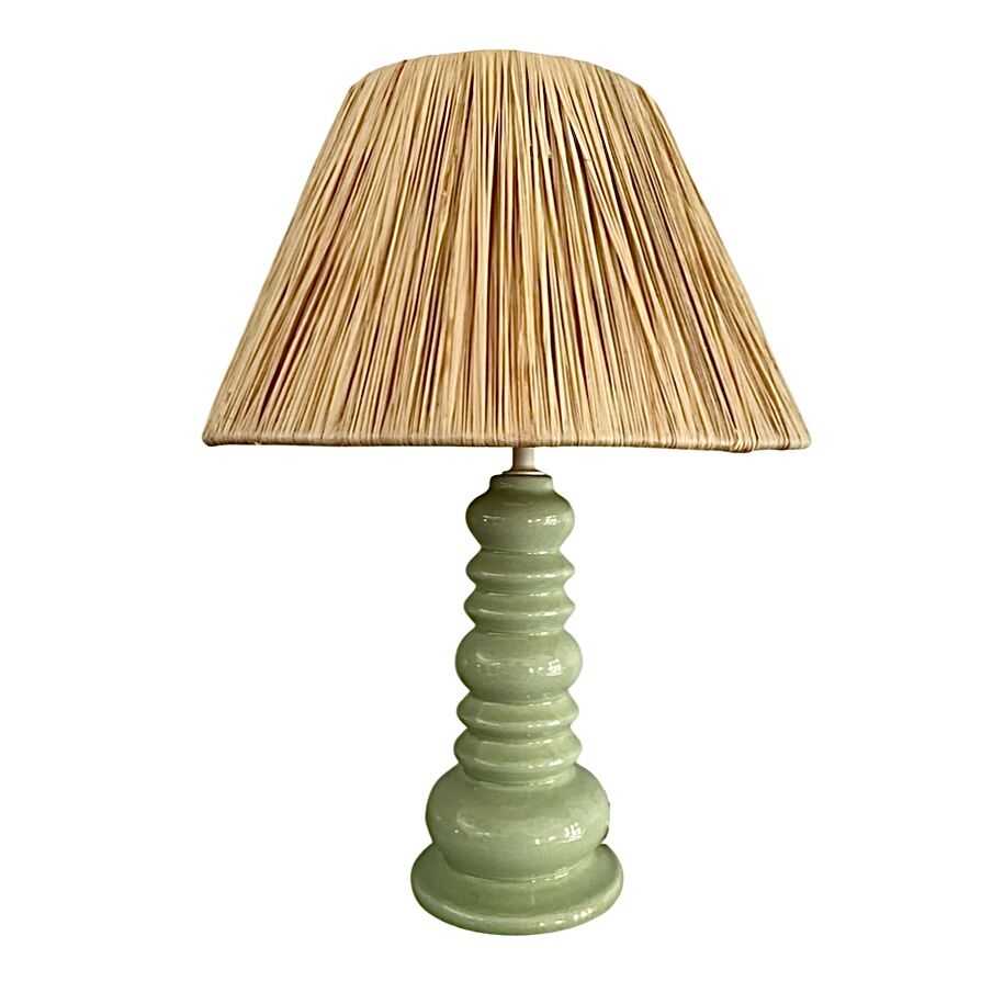 Lampe vintage pastel abat-jour raphia