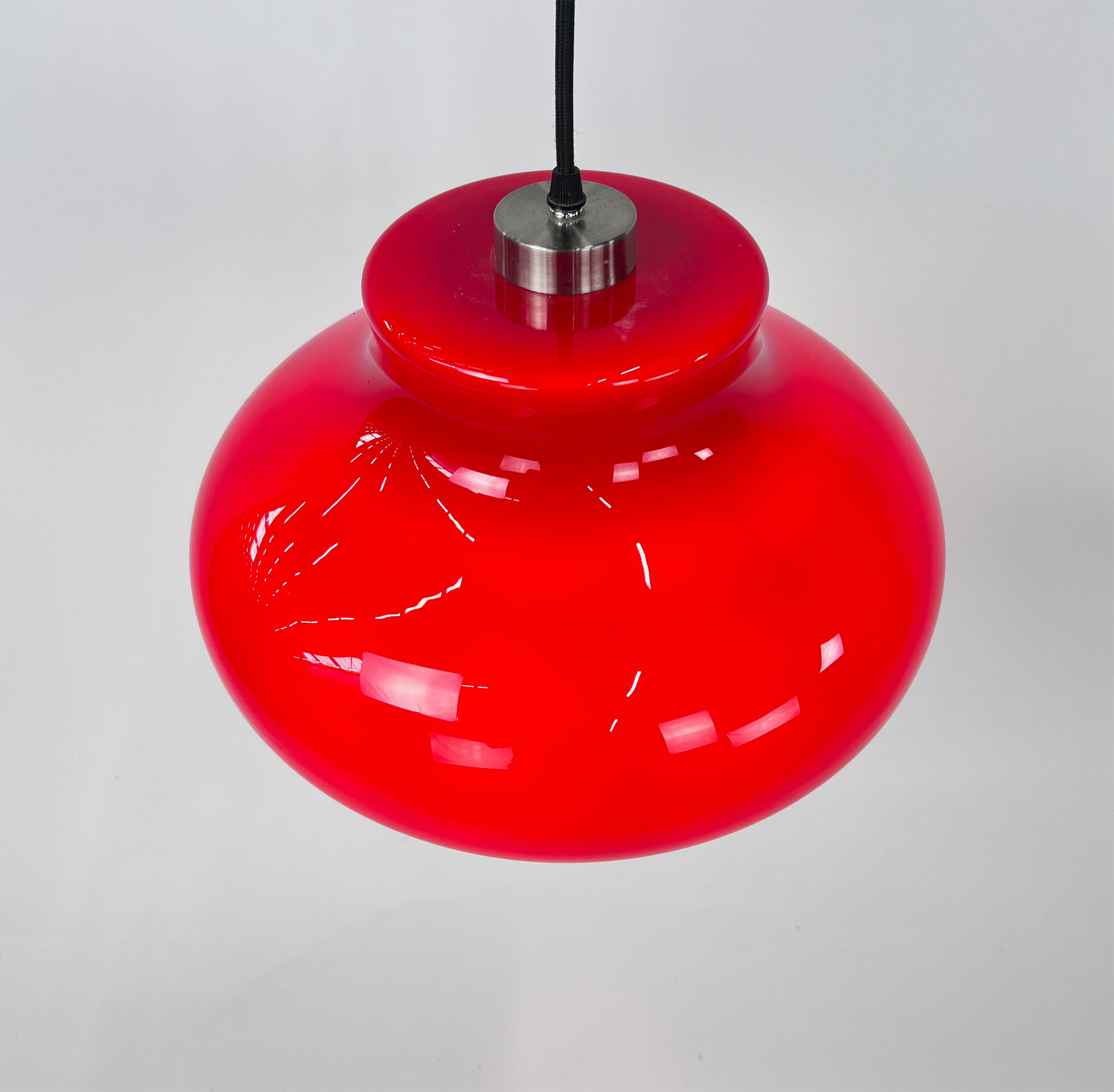 Vintage red glass pendant lamp, 1960s