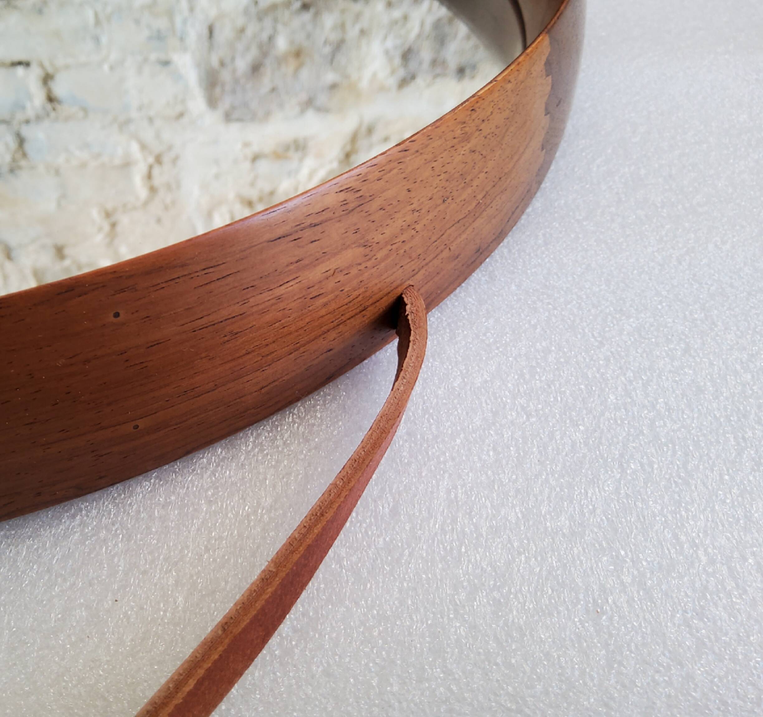 Round teak mirror Uno and Osten Kristiansson Luxus Vittsjö, Scandinavian