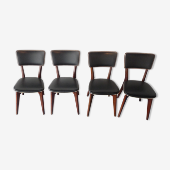 Set of 4 wooden chairs and black skai