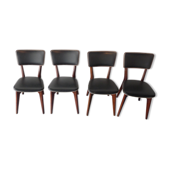 Lot de 4 chaises bois et skai noir